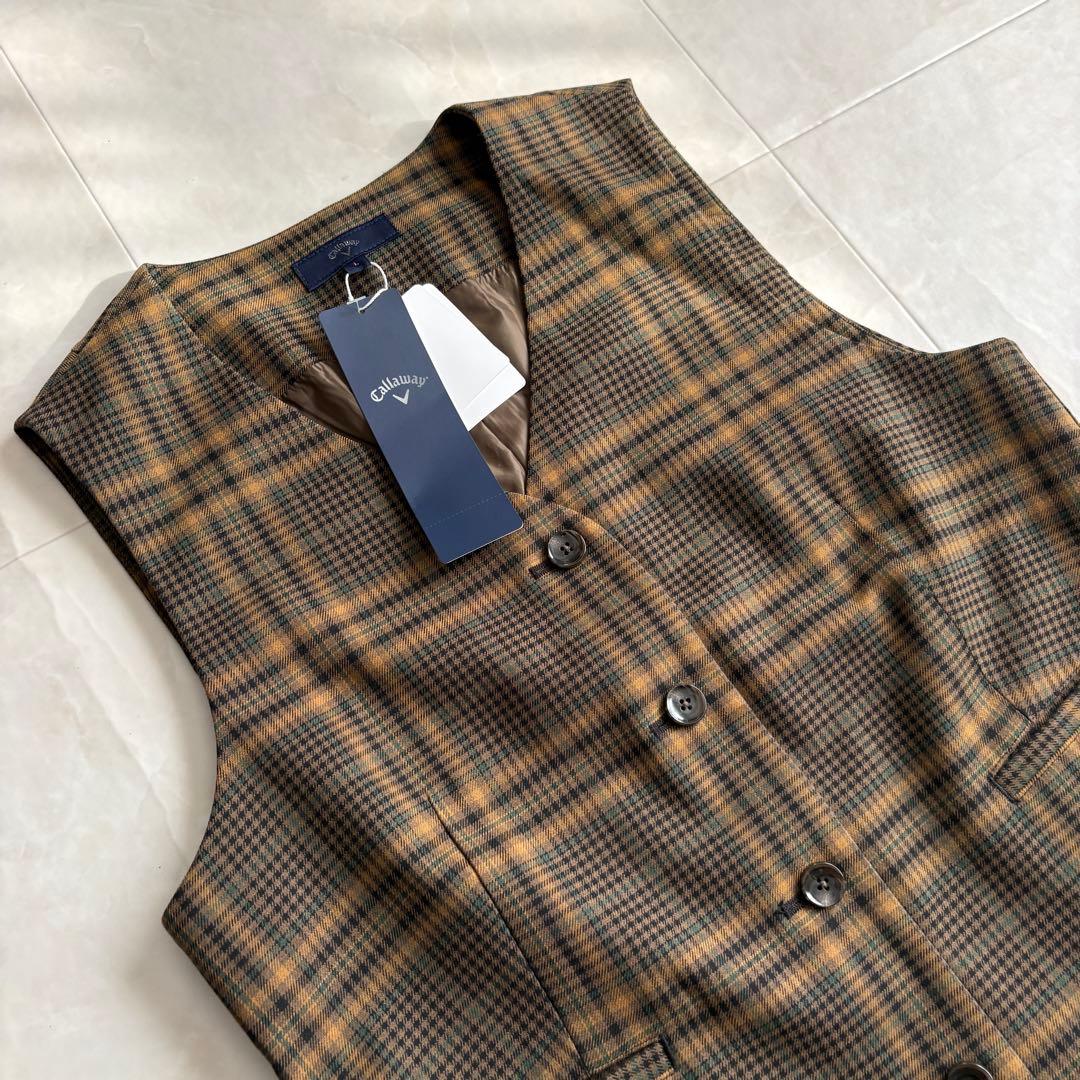 新品タグ付✨キャロウェイ チェック柄ベスト 茶系 L きれいめ ゴルフ