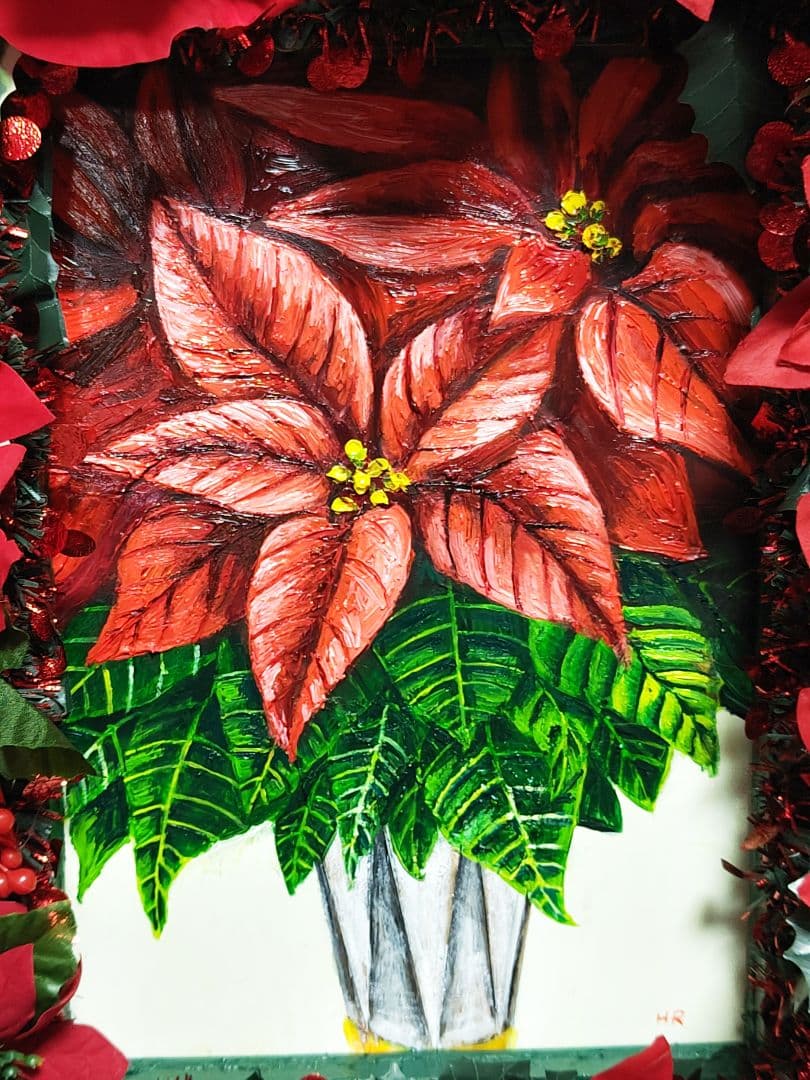 油絵 絵画 【ポインセチア】