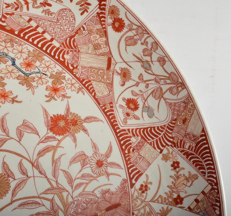 九谷焼　古九谷　赤絵金彩　花文　飾皿　大皿　直径約43.5㎝　M　R4861C