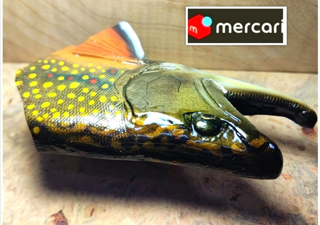 .Seaトラウトブローチ/ブルックトラウト♂/ウッド製 【1点物】