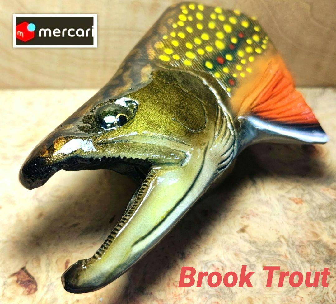 .Seaトラウトブローチ/ブルックトラウト♂/ウッド製 【1点物】