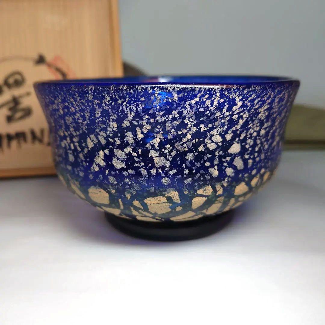 稲嶺盛吉　琉球ガラス　抹茶碗　共箱