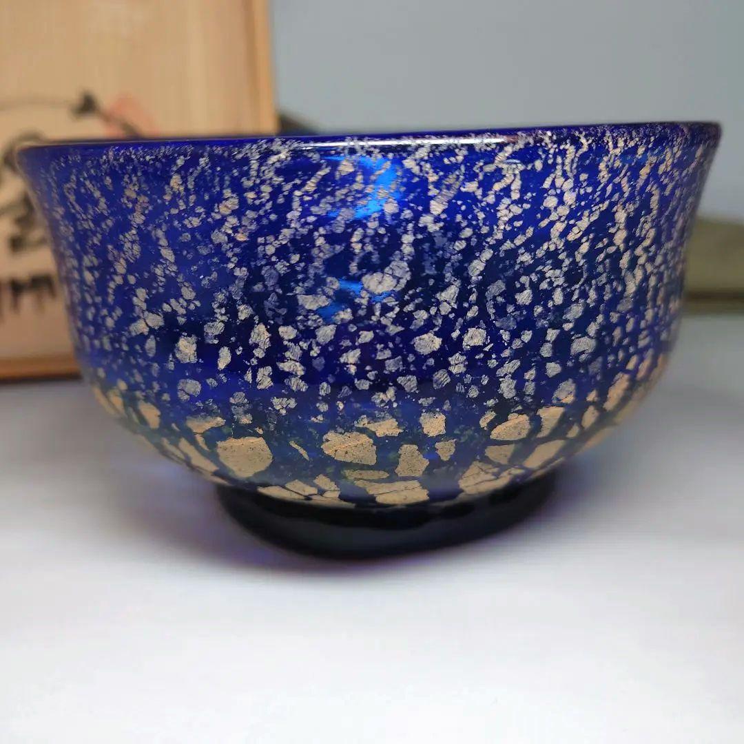 稲嶺盛吉　琉球ガラス　抹茶碗　共箱