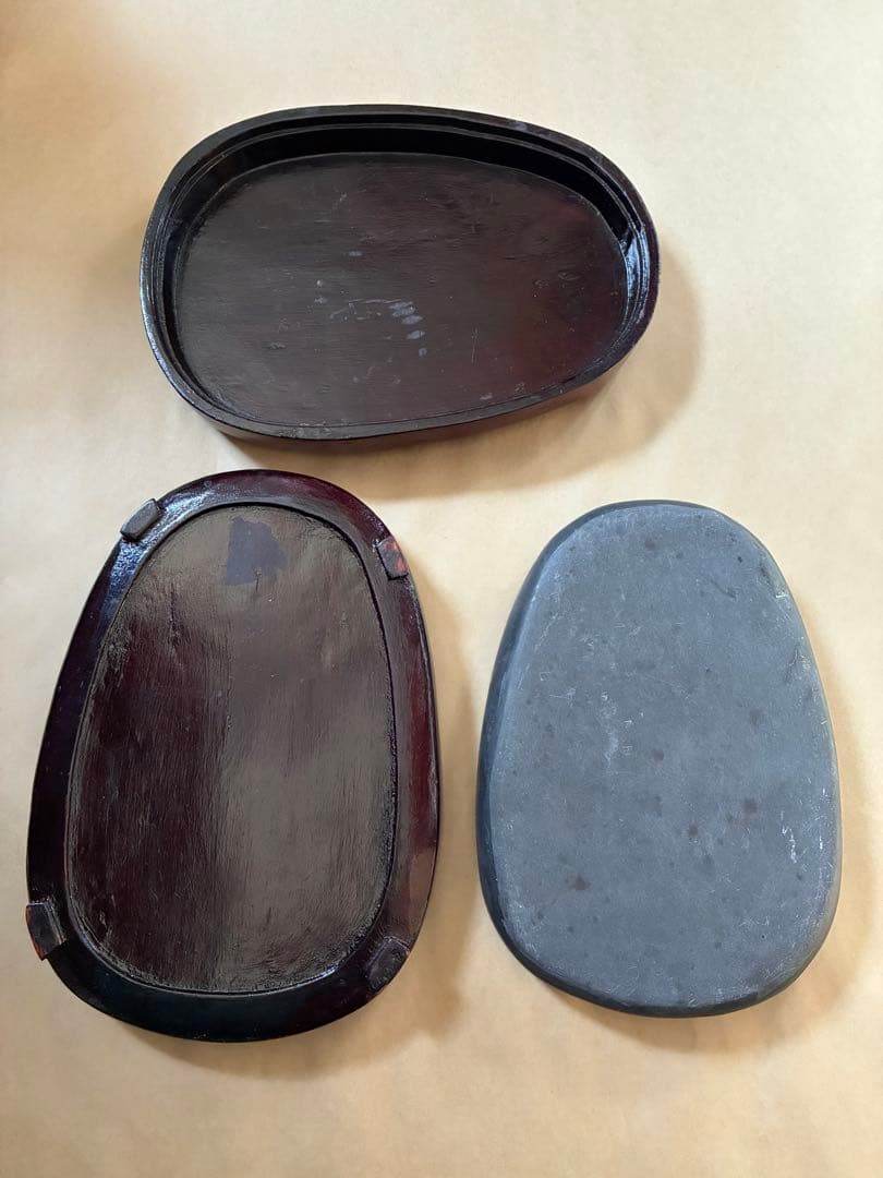 端渓硯　梅花鳥文　石眼　書道具