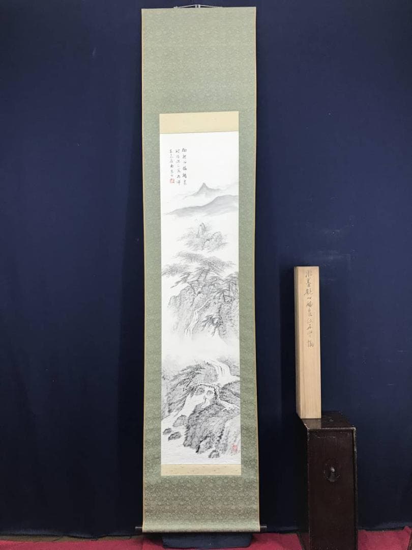 【真作】小川鴻城/観山聴泉図/山水図/人物図/掛軸/名家伝来/AD-638