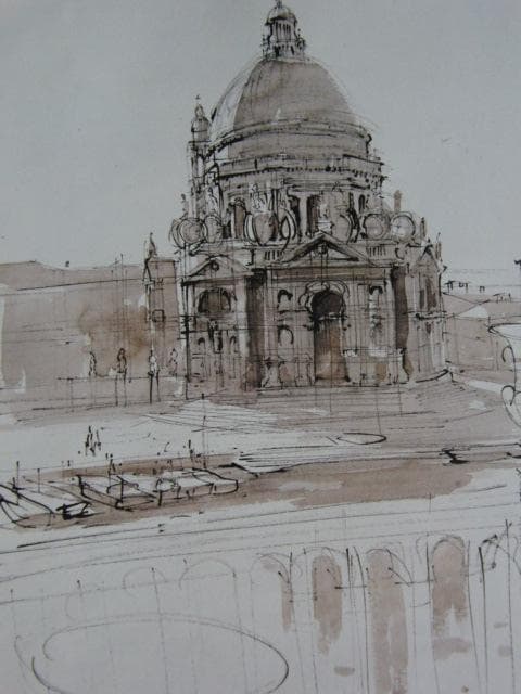 小磯良平、【サン・ジョルジオ・マジョーレ寺院 】、希少な限定額装用画集画