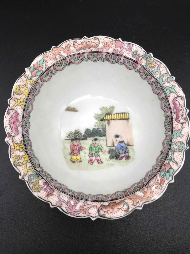 中国古美術　清時代　粉彩　子供人物福紋鉢　水注　水指　盆(C-7)