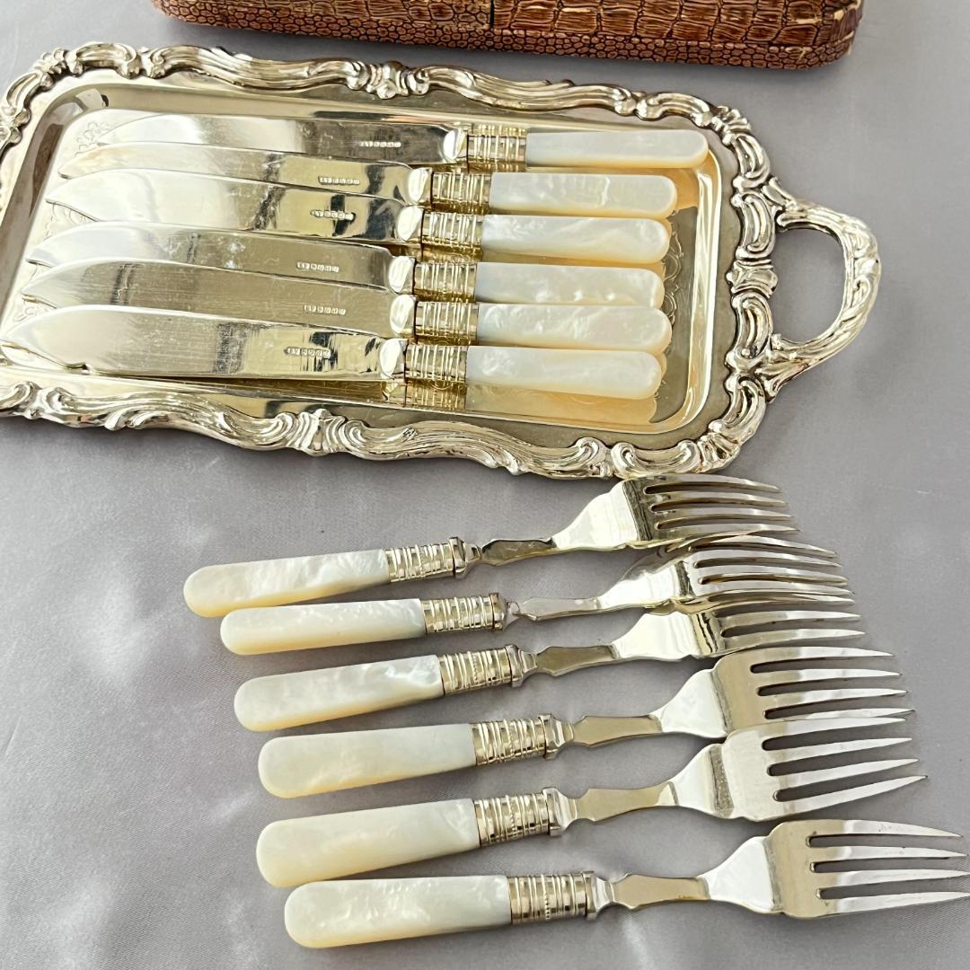 【英国】【白蝶貝 】カトラリーセット  マザーオブパール ケース