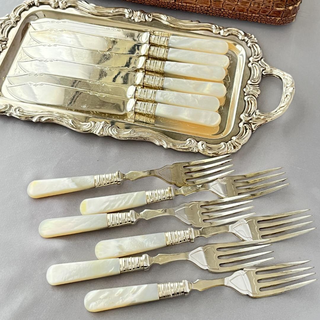 【英国】【白蝶貝 】カトラリーセット  マザーオブパール ケース