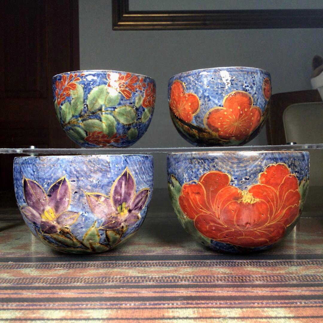 『プレうー特価』　清水焼　陶あん　お茶茶碗　(抹茶茶碗に近い) 4杯