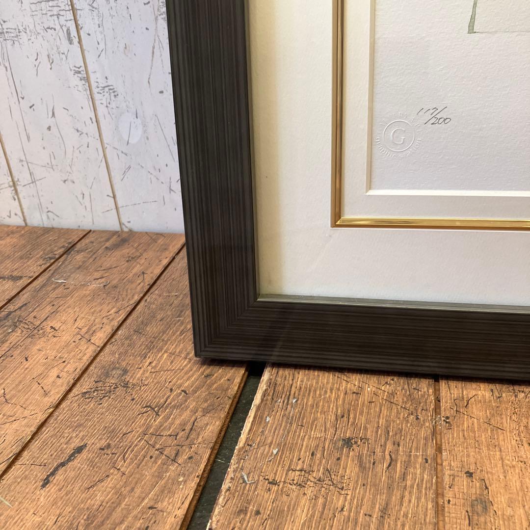 ブルーベリー リボン 花瓶 ガラス 複製画 琉球ガラス 植物 花イラスト 緑