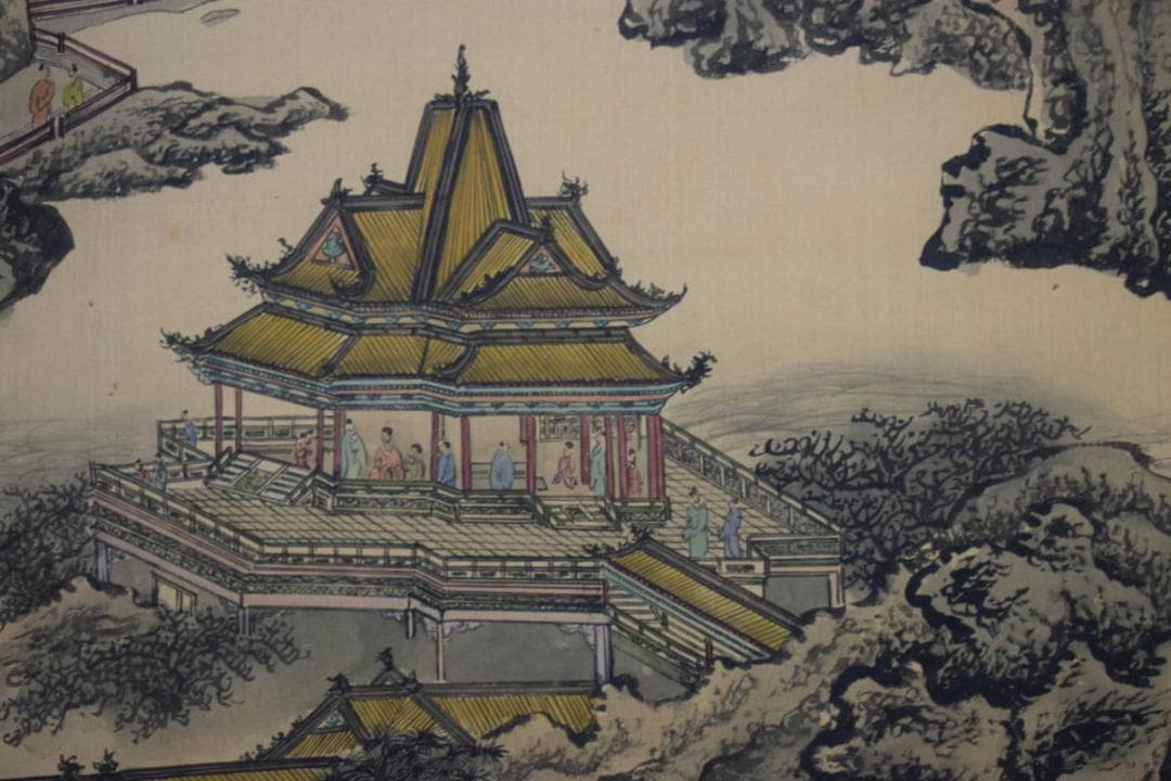 不詳/作者不詳/塔山水人物図/布袋屋掛軸HF-178