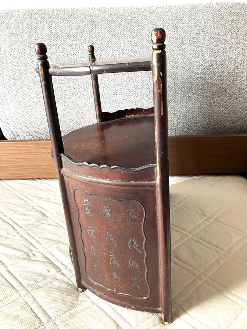 骨董品　唐木家具本花梨 総無垢 茶棚 茶道具 飾棚 彫刻 透かし彫り 煎茶道具