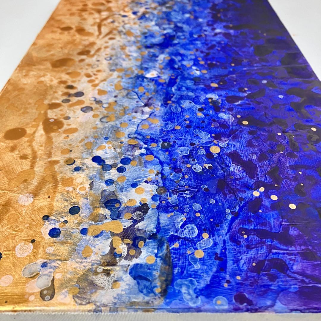 インテリアモダン抽象画＊現代アート 絵画　原画　ゴールド　青　大きめ