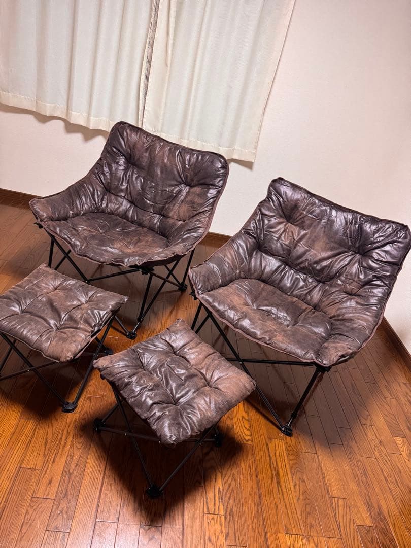 専用 ニトリ バタフライチェア ワイド ブラウン 2脚 オットマン2脚セット