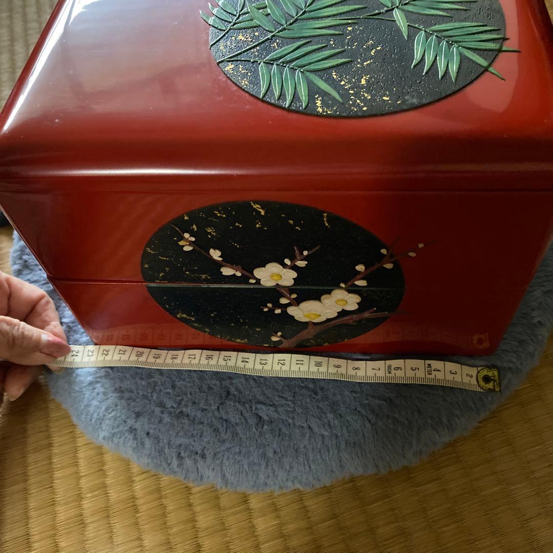 漆器 重箱 赤色 花柄