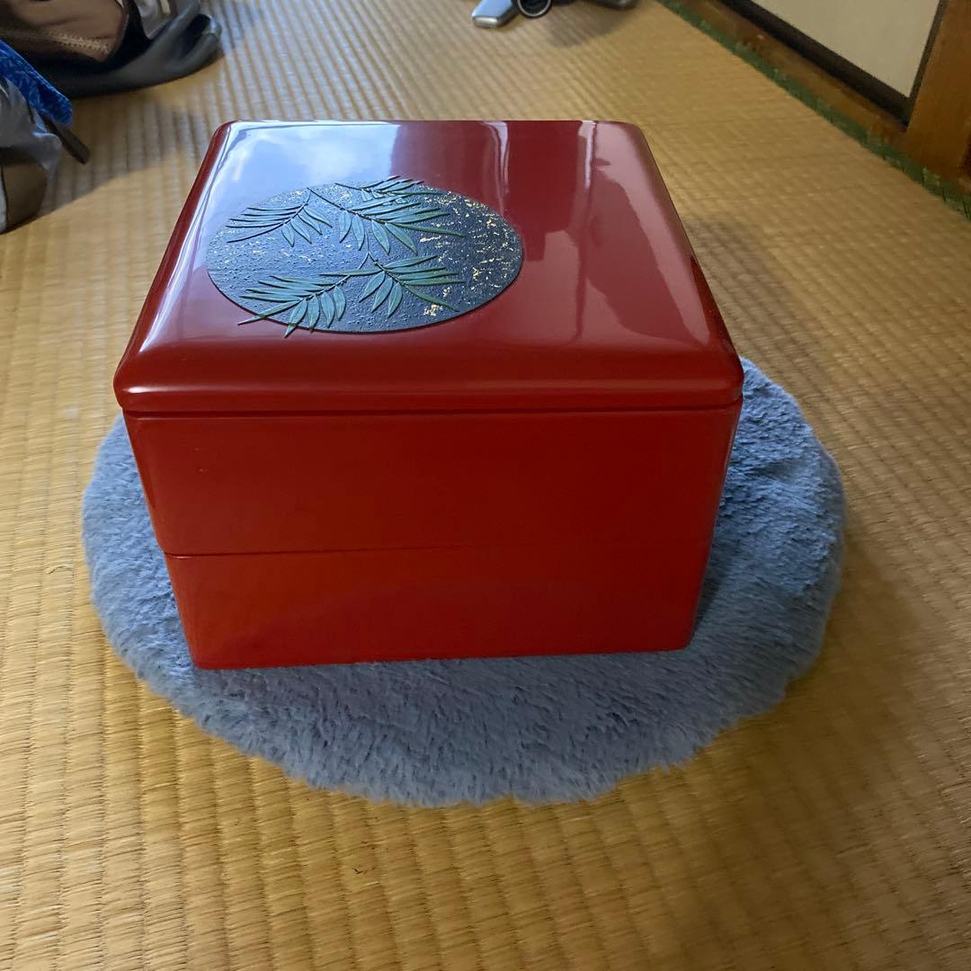 漆器 重箱 赤色 花柄
