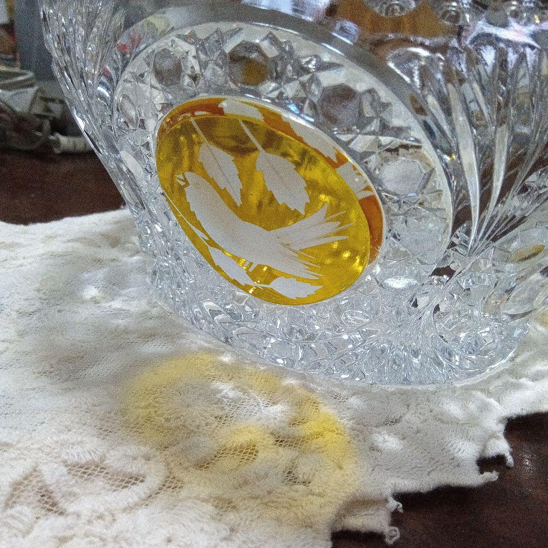 ホフバウワー イエローバードクリスタルガラス ボウル 小鳥アンティーク　西ドイツ