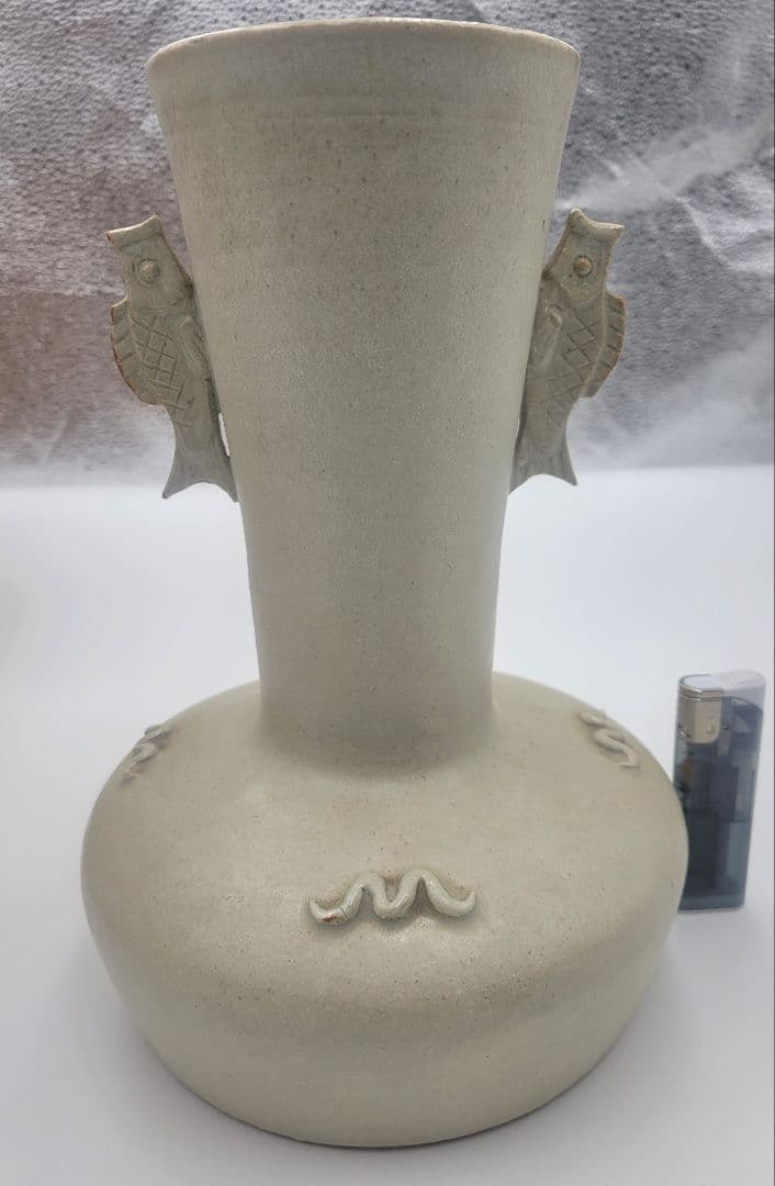 かまくら山焼　下中彌三郎作　耳付きかぶら花生　共箱　茶道具　骨董品　美術品