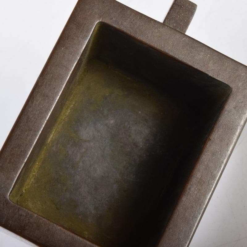 中国　大明宣徳年製　古銅　四方双耳香炉　馬槽爐　V　7232E