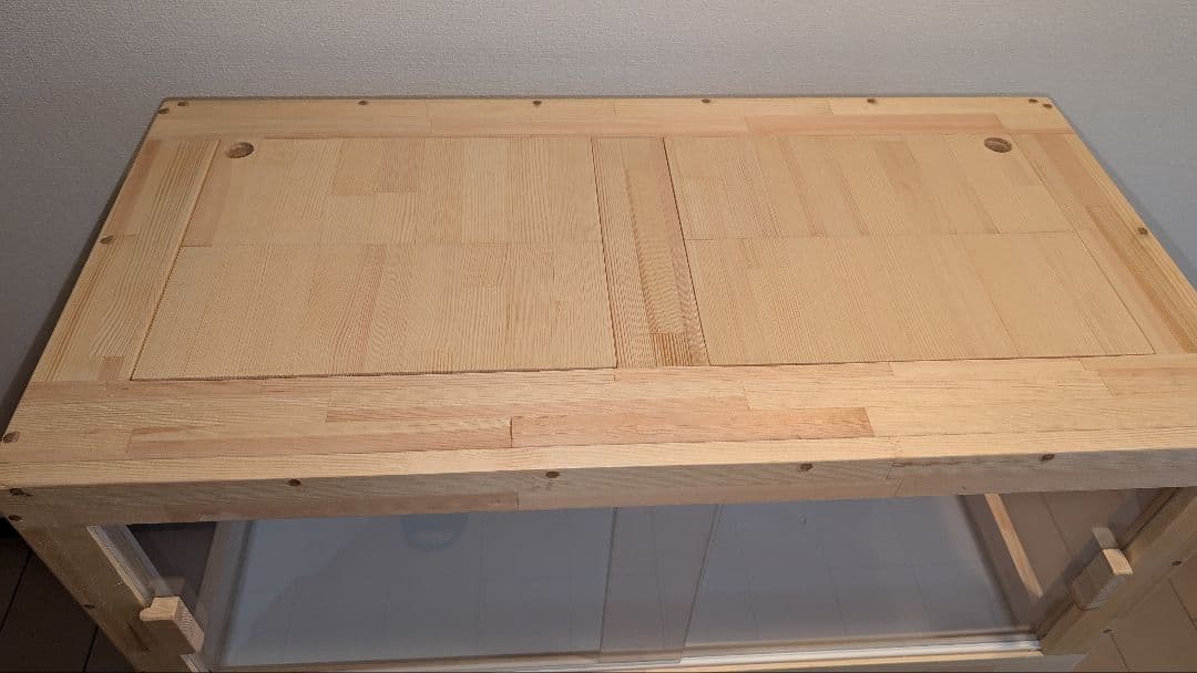 赤松集成材18ミリ幅90縦45奥行45全面アクリル板仕様木材オイル仕上げ！