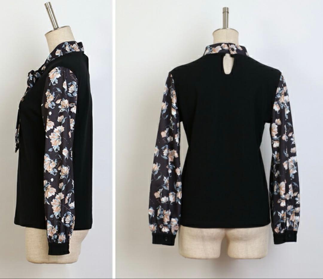 新品タグ付き　キスオンザグリーン りぼんボウタイ付き花柄トップス&スカート　L