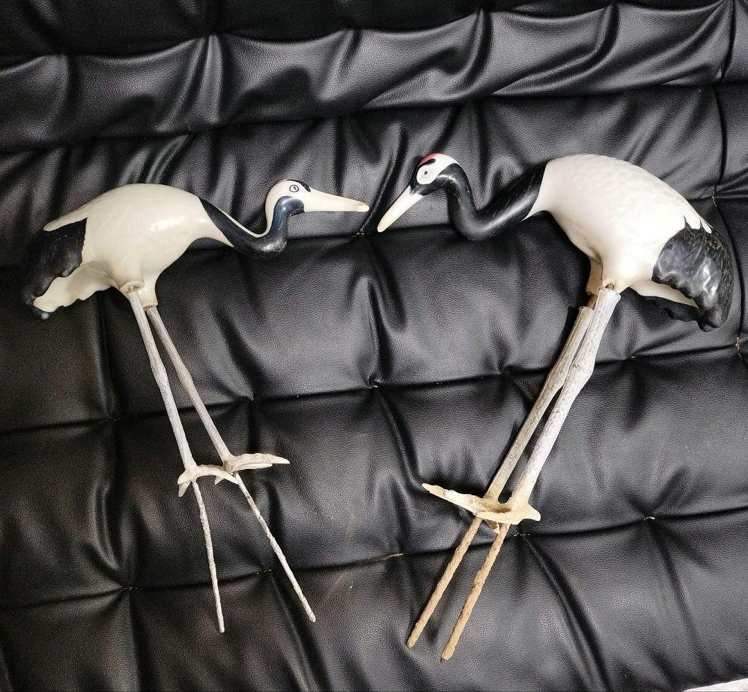 砥部焼 鶴 2羽 古美術 骨董 日本庭園 オブジェ