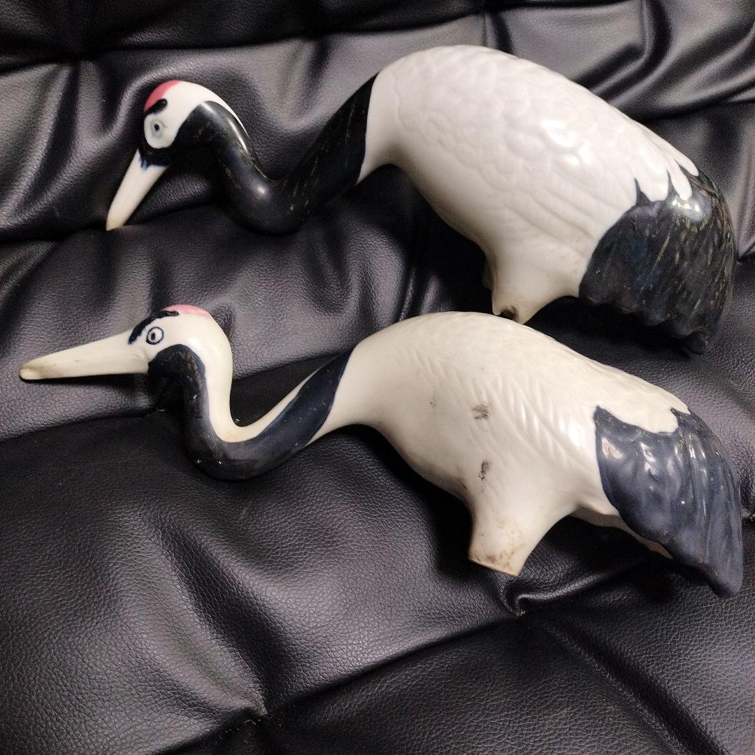 砥部焼 鶴 2羽 古美術 骨董 日本庭園 オブジェ