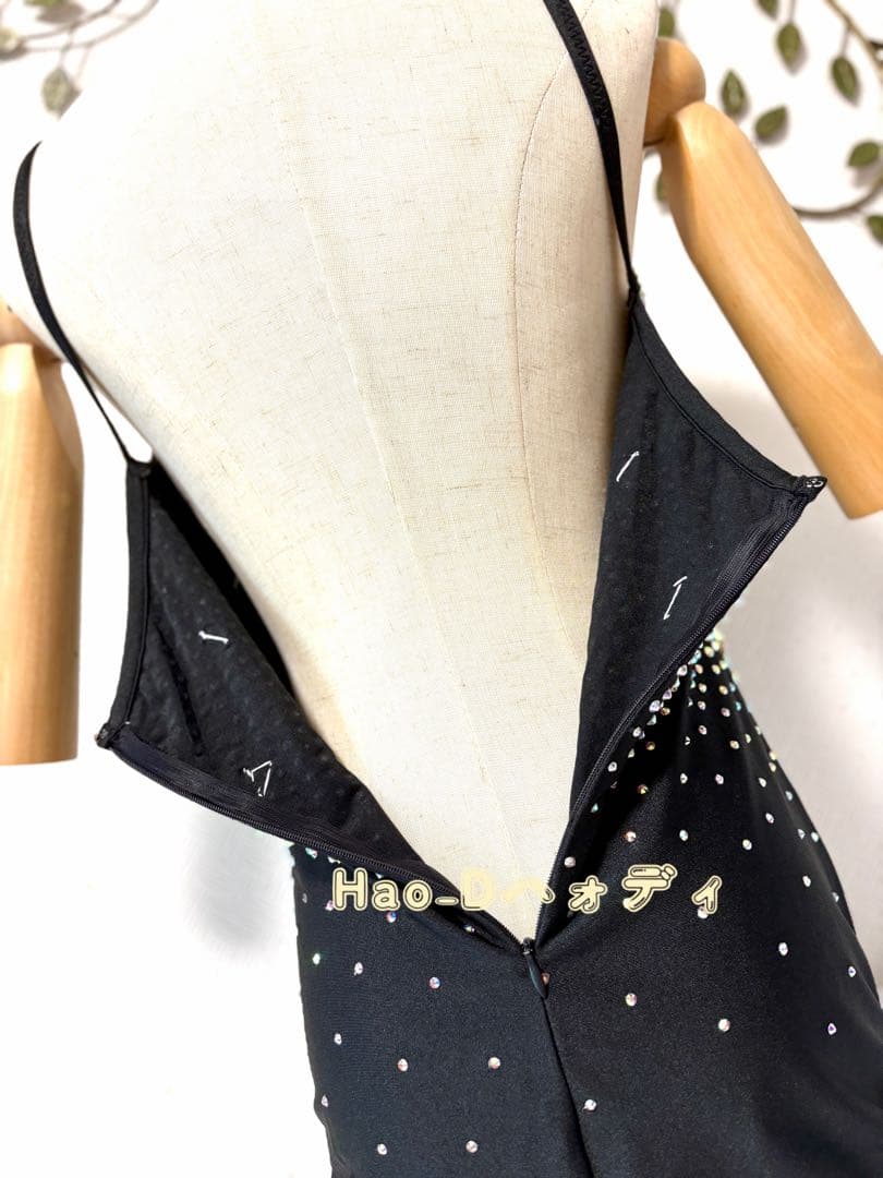 新品★ストーン付き★黒&オーロラ★レオタード★胸パットあり★社交ダンス★バレエ