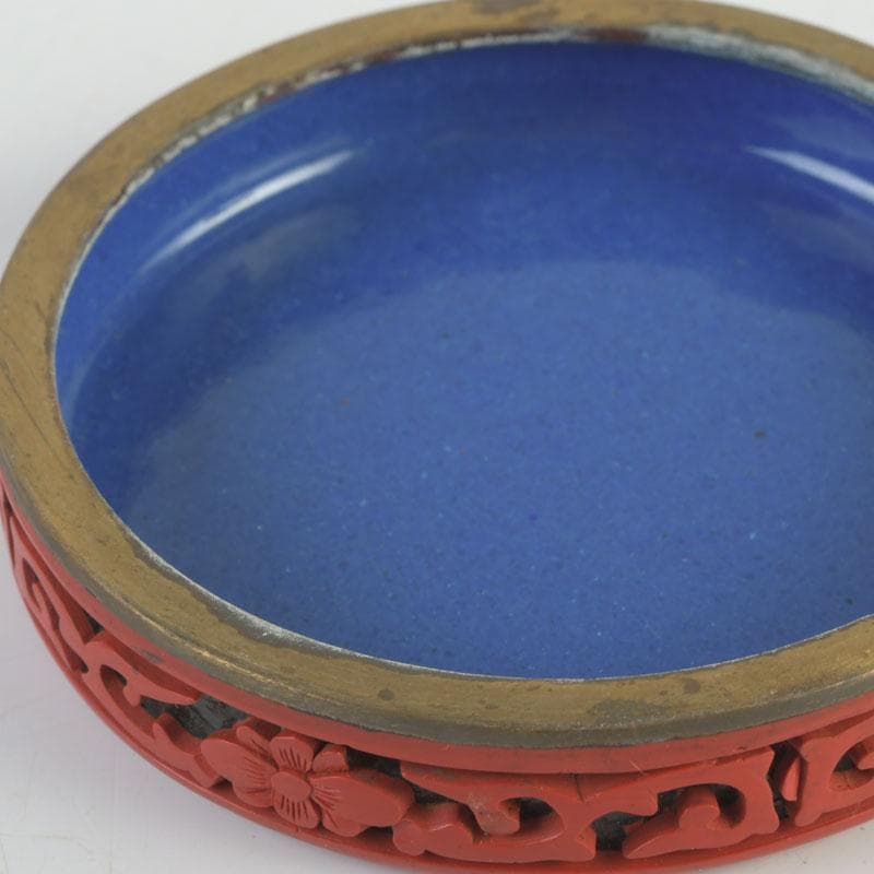 中国　剔紅　堆朱　内七宝　花文　香合　C　9840