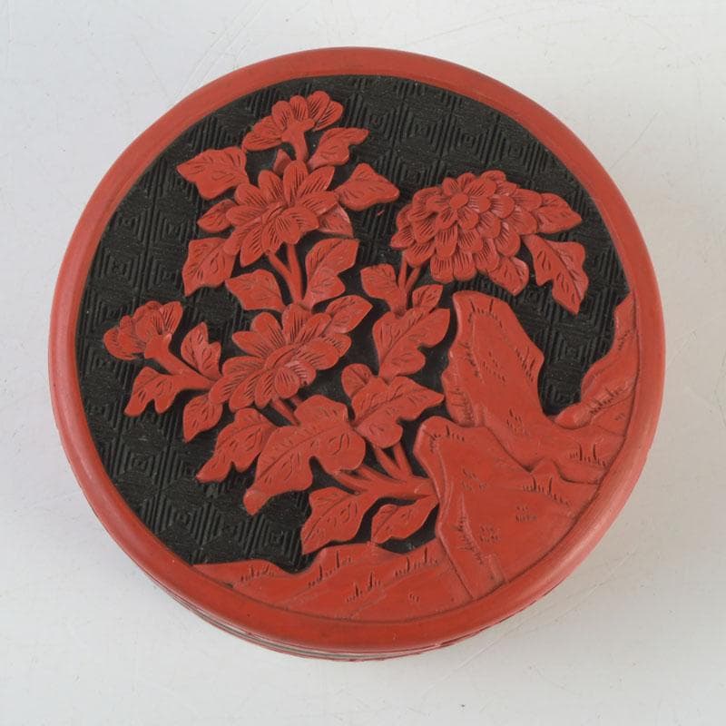 中国　剔紅　堆朱　内七宝　花文　香合　C　9840