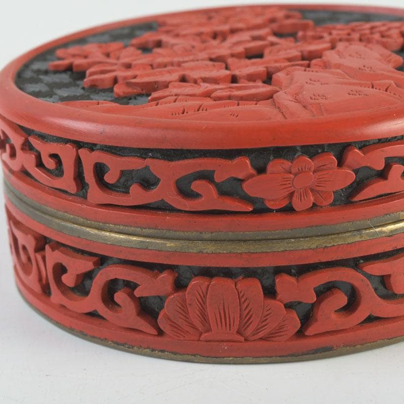 中国　剔紅　堆朱　内七宝　花文　香合　C　9840