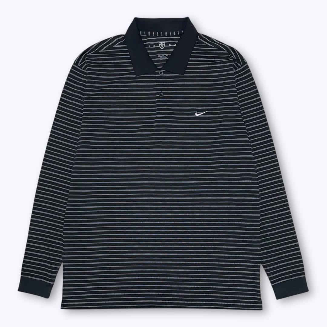 【未使用デッド】00s NIKE GOLF 長袖ポロシャツ 黒 白ボーダー XL