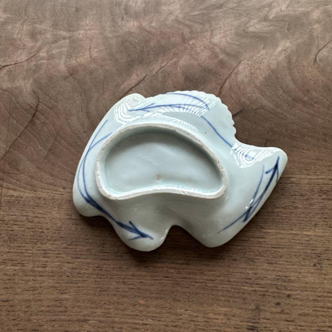 江戸中期　藍九谷　染付鶴形　手塩皿/小皿　変形皿　K338