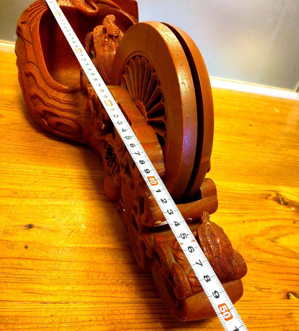 彫辰作 鶴亀彫 親子亀 墨壷 骨董 在銘 工芸品木製彫刻 装飾品 大工道具 墨坪