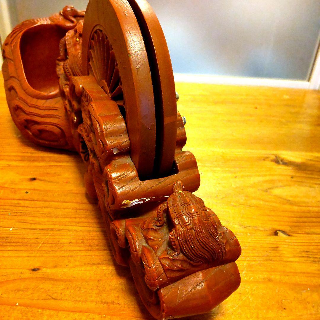 彫辰作 鶴亀彫 親子亀 墨壷 骨董 在銘 工芸品木製彫刻 装飾品 大工道具 墨坪