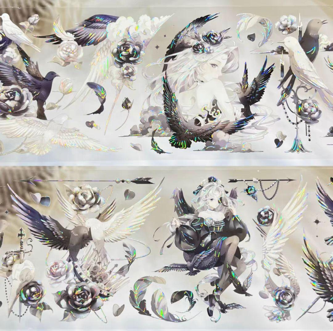 巻売 746★ 海外 マスキングテープ マステ PET 装飾 人物 鴉 贝壳光