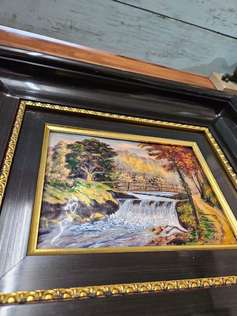 フランスアンティーク リモージュ エナメル絵画 陶器画 額装 P.Bonnet作