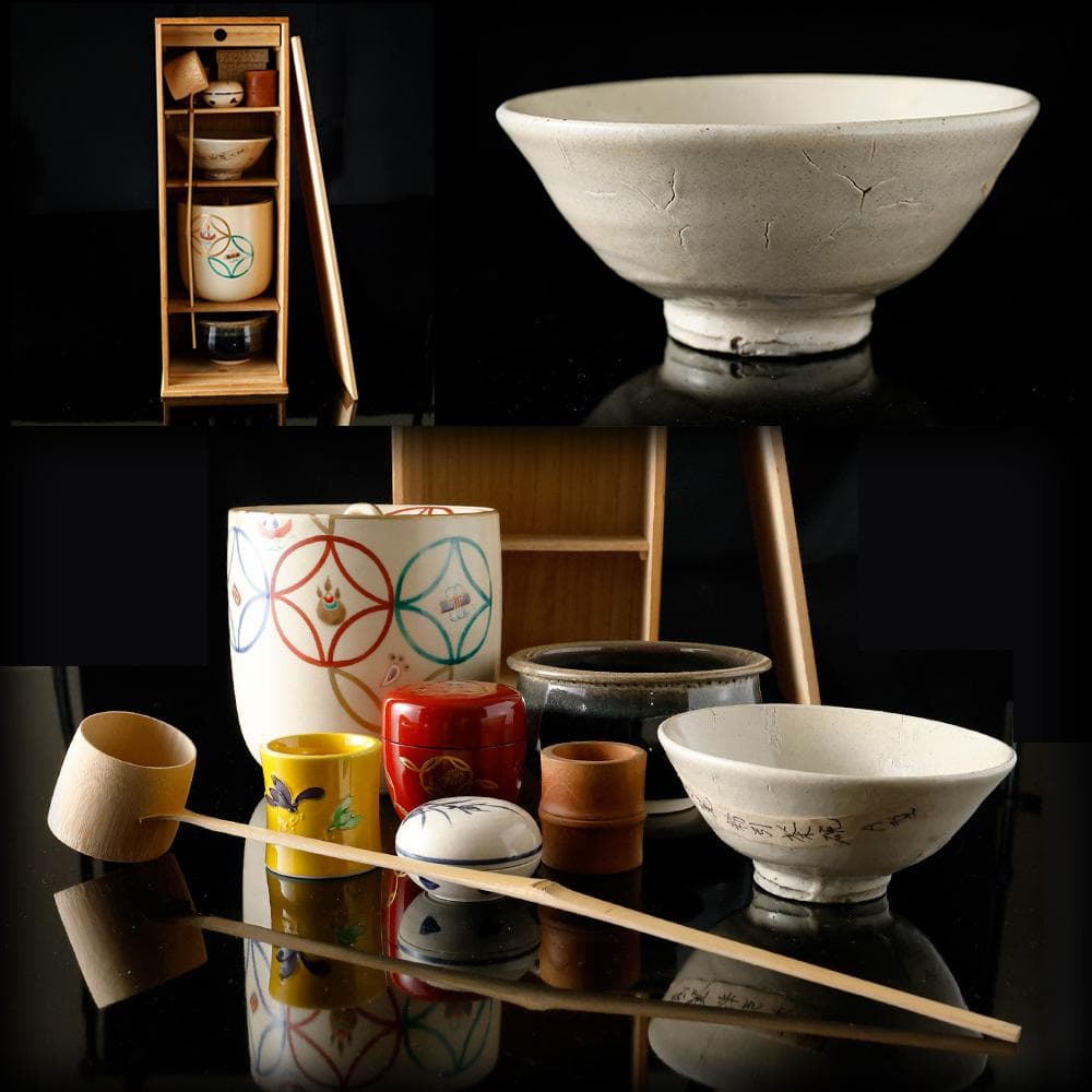 お得！時代物 「 高麗粉引平茶碗 」と「 未使用美品 茶道具 短冊 」朱塗 棗
