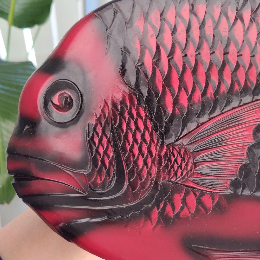 骨董品希少！美品アンティーク鯛 彫刻 菓子器 漆器 レトロ 縁起物