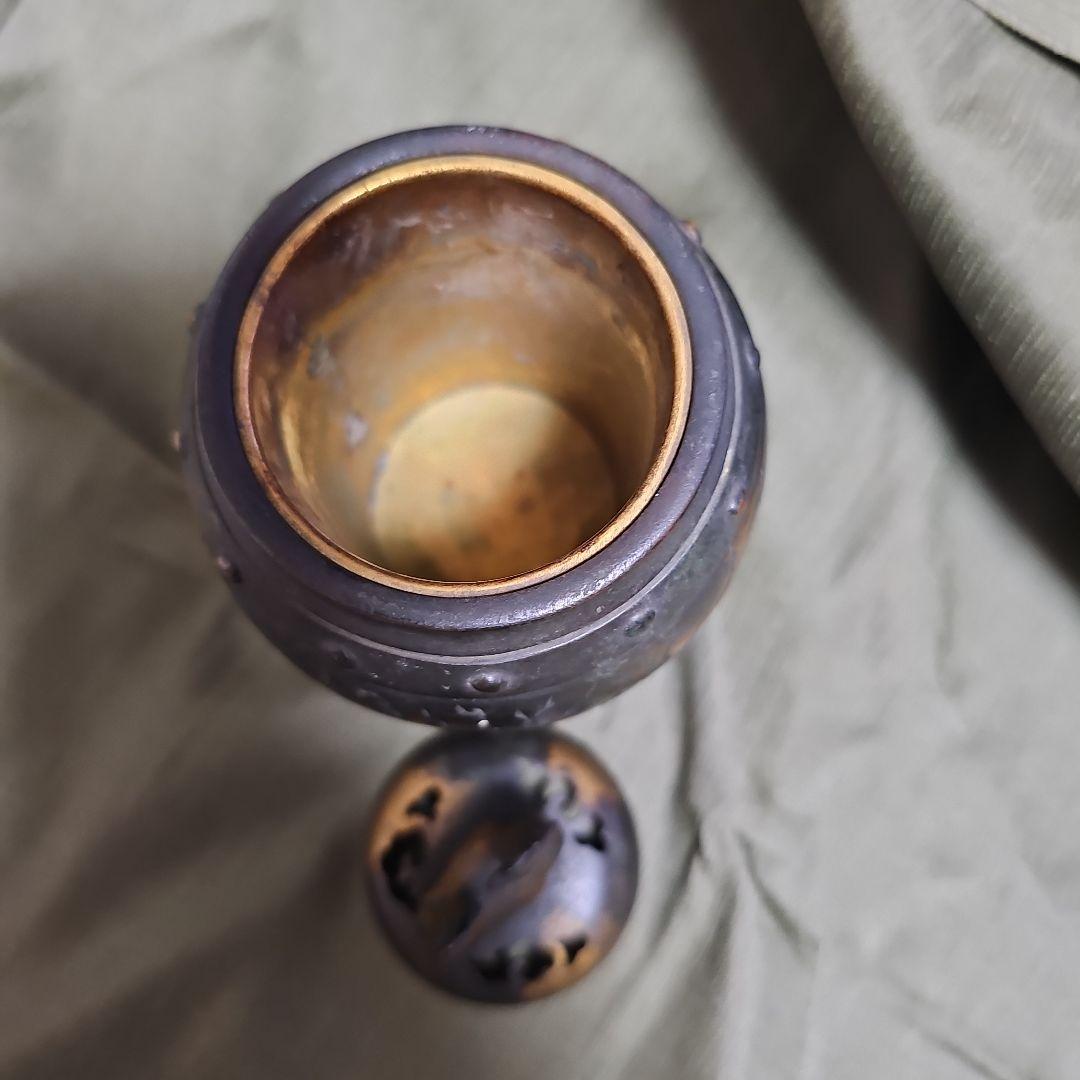 秦蔵六造　鍍金銅　諌鼓　香炉