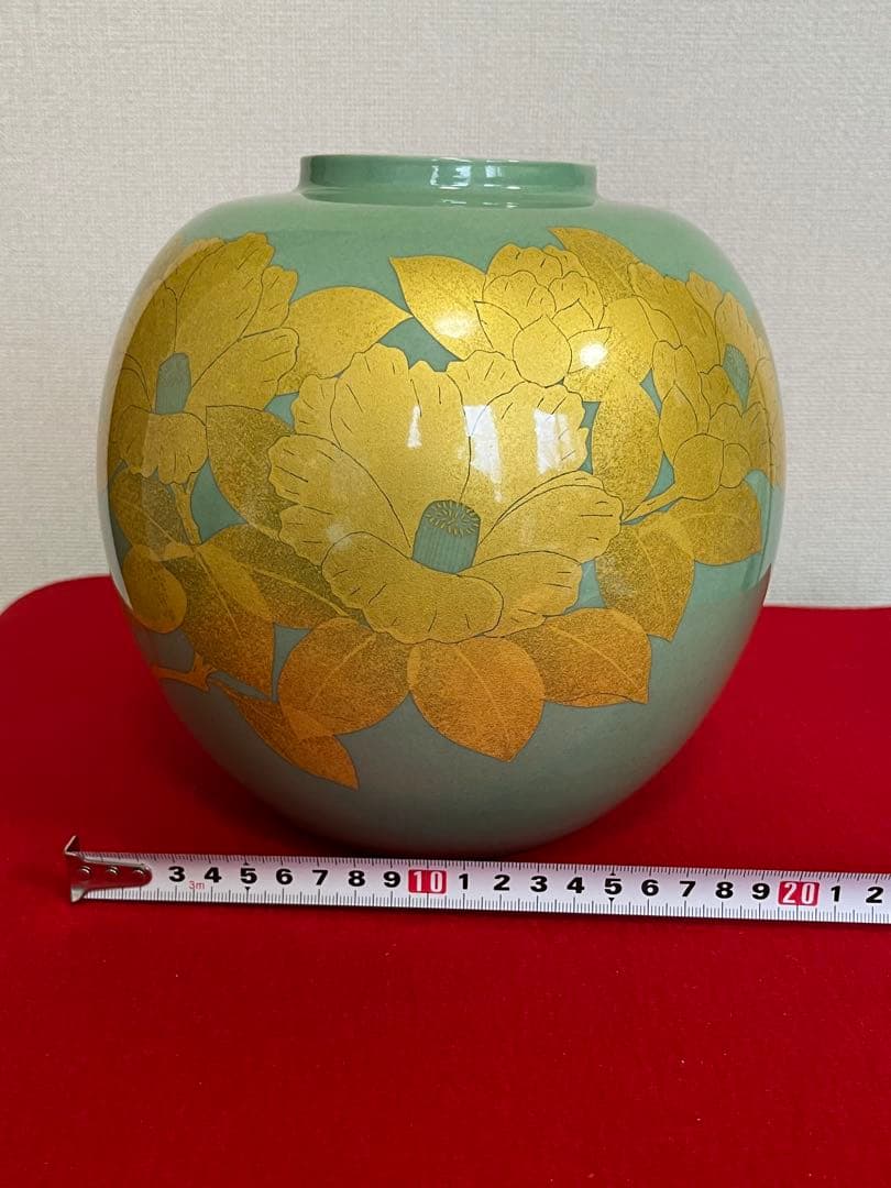 人間国宝 吉田美統 釉裏金彩 椿文 壷 共箱 共布 栞 Y32