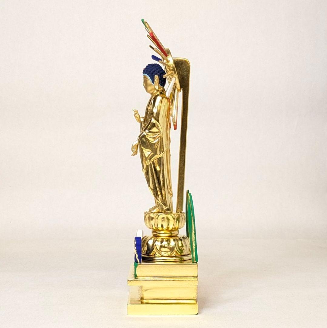 【値下げ・新品】 阿弥陀如来立像　純金箔　極彩色　総高さ約26.5㎝　阿弥陀