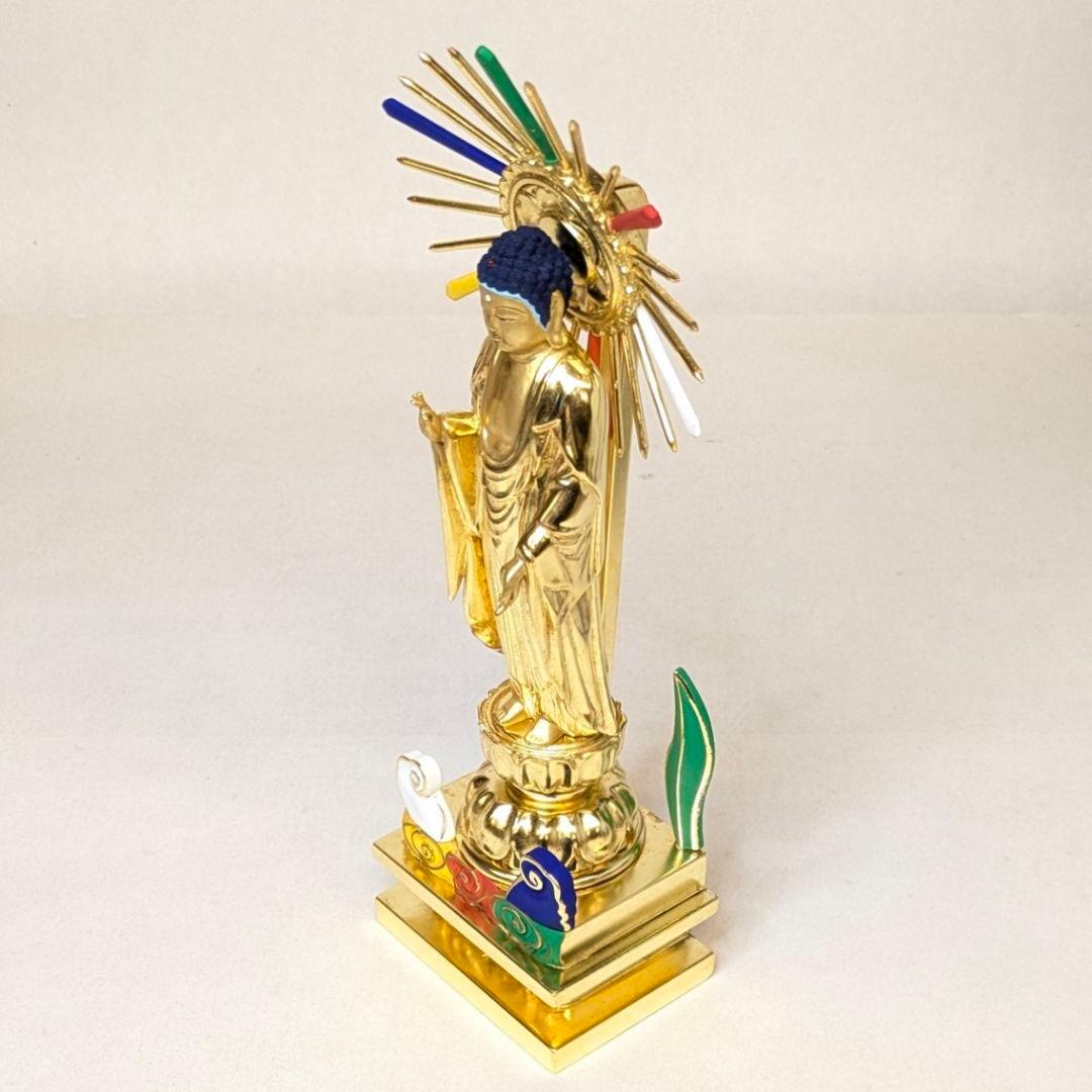 【値下げ・新品】 阿弥陀如来立像　純金箔　極彩色　総高さ約26.5㎝　阿弥陀