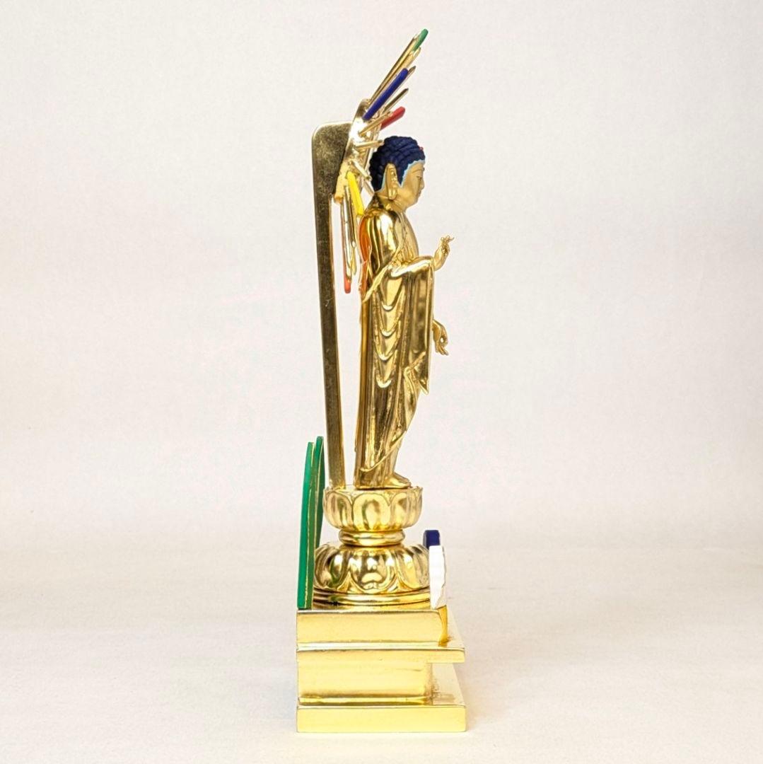 【値下げ・新品】 阿弥陀如来立像　純金箔　極彩色　総高さ約26.5㎝　阿弥陀