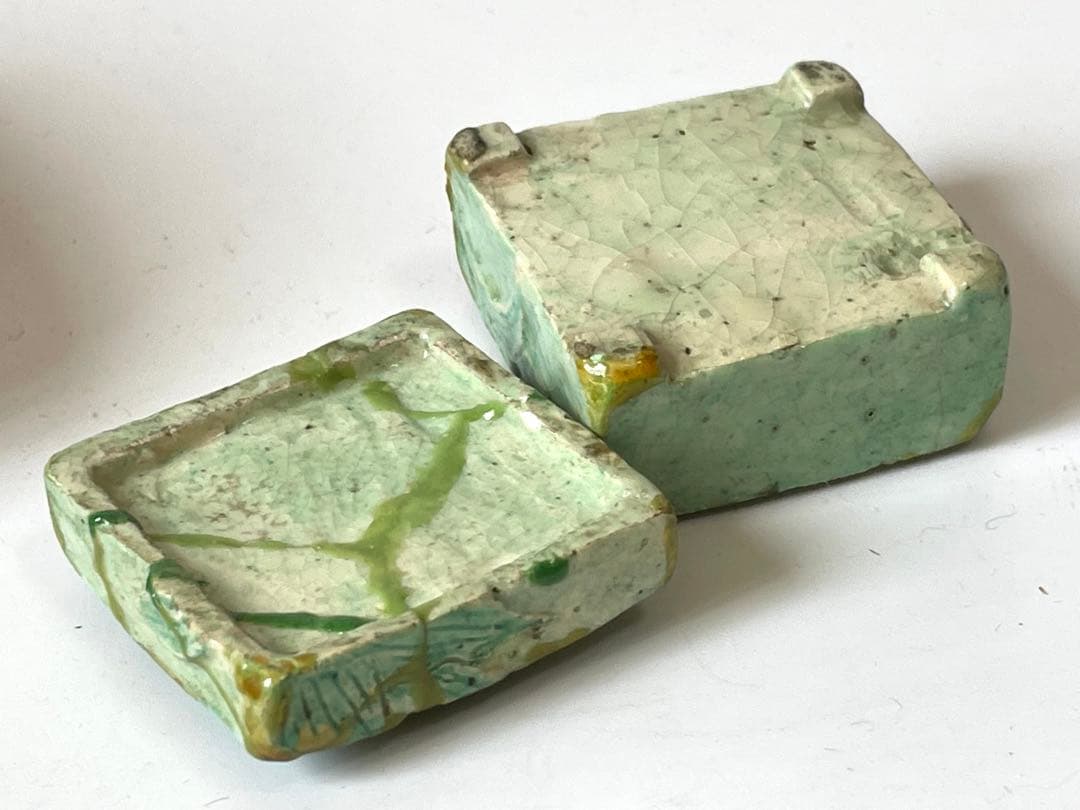 骨董　アンティーク　香合　蓋置　4点　ミニチュア　鍋島　織部　古備前　おもり　錘