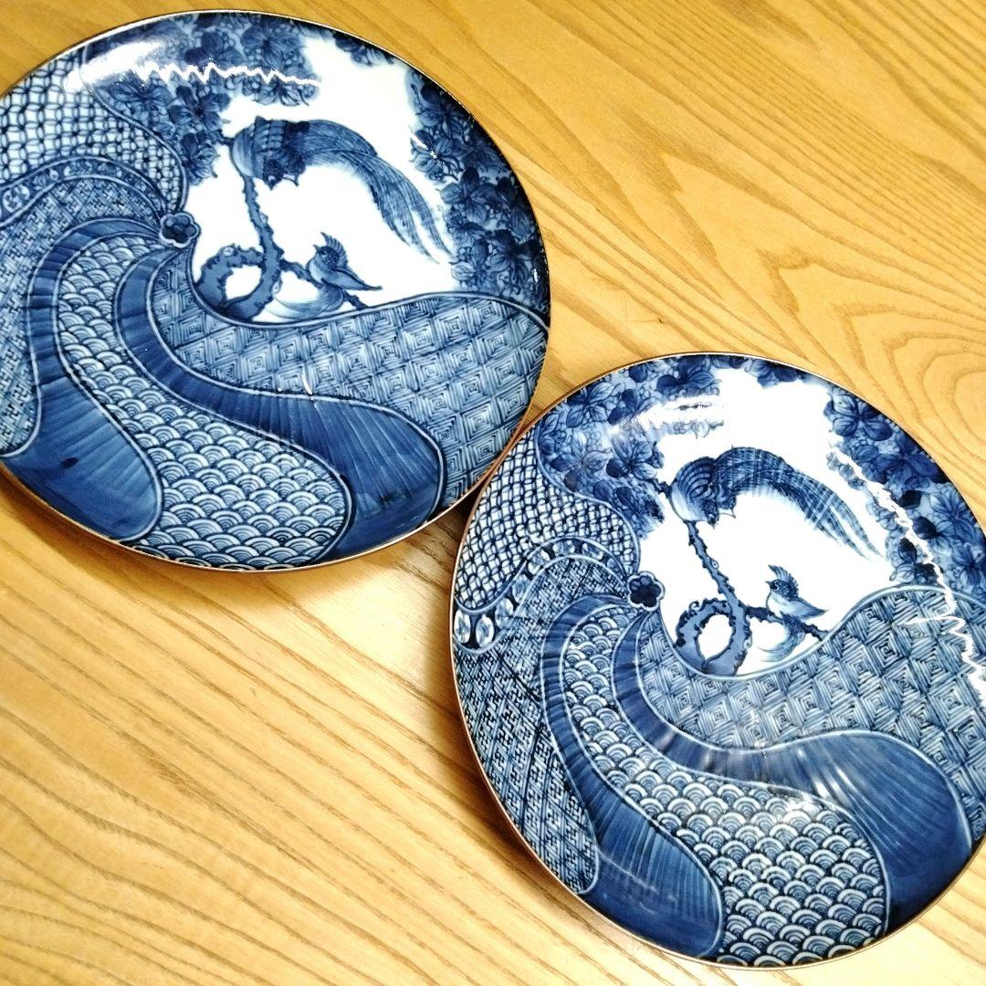 加藤 利昌 染付瑞鳥祥瑞大皿二客