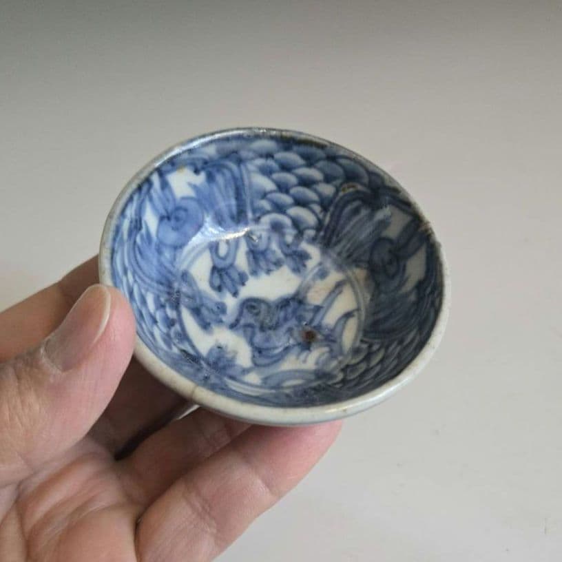 M-1331 中国明染付酒杯　 明末　砂高台