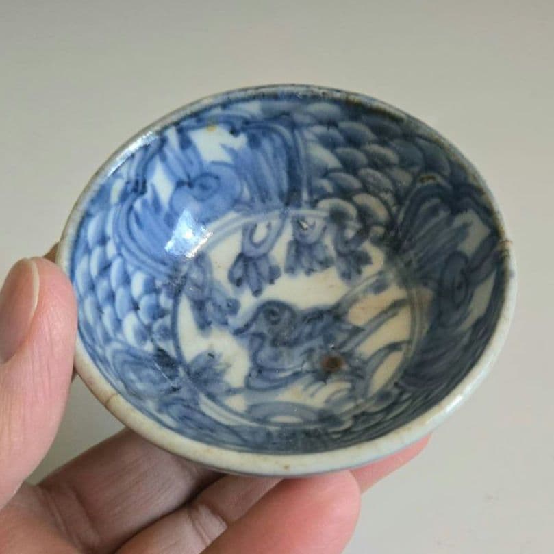 M-1331 中国明染付酒杯　 明末　砂高台