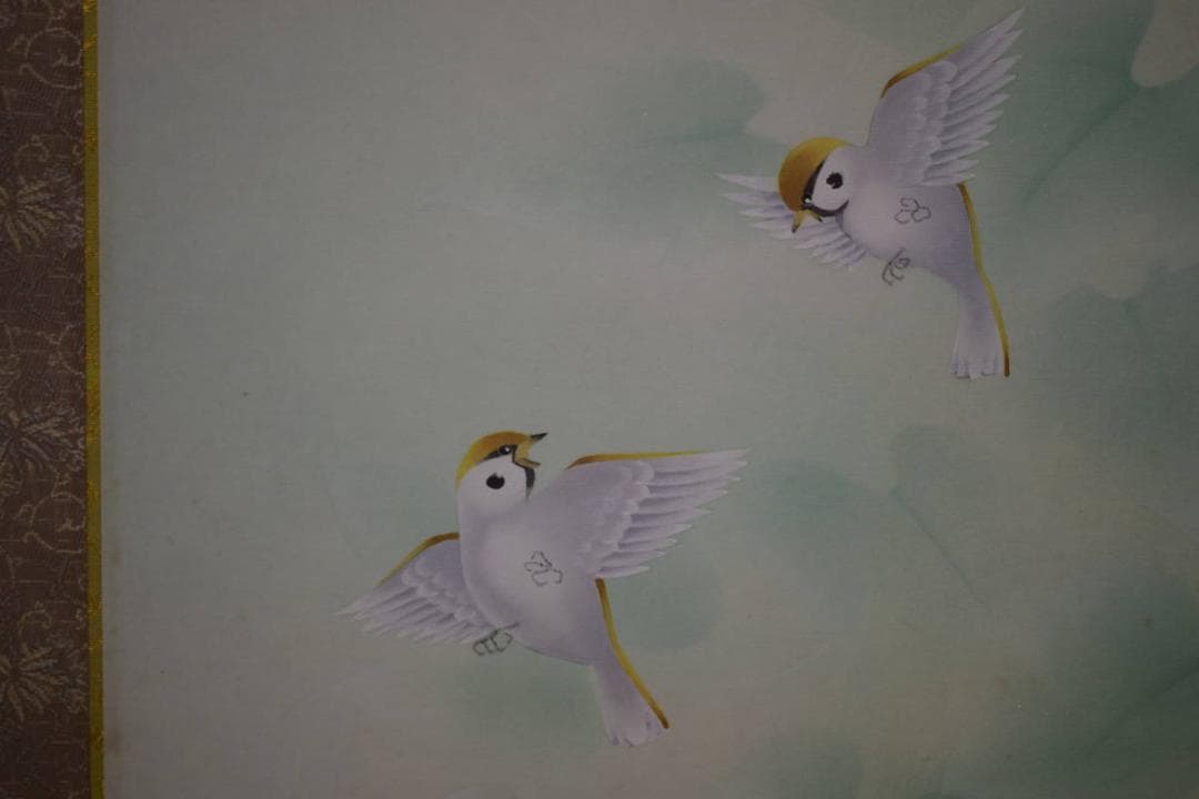 真作/小川北遥/雀/朝顔/桐共太巻箱付/布袋屋掛軸HI-704